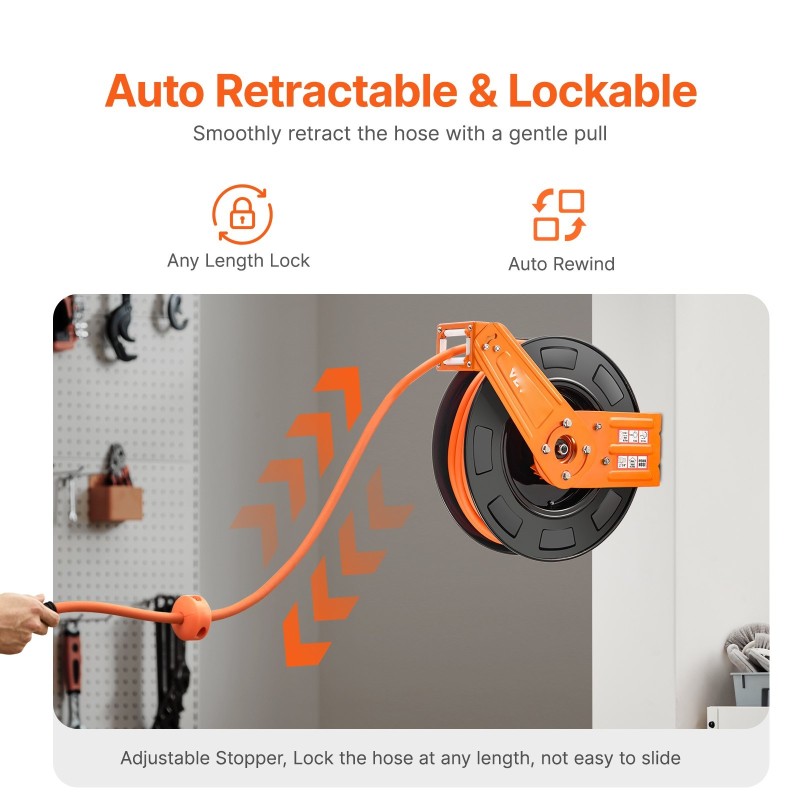 Ilmaletkukela teräskela 3/8 tuumaa 19,8 m hybridipolymeeri 300 PSI automaattinen