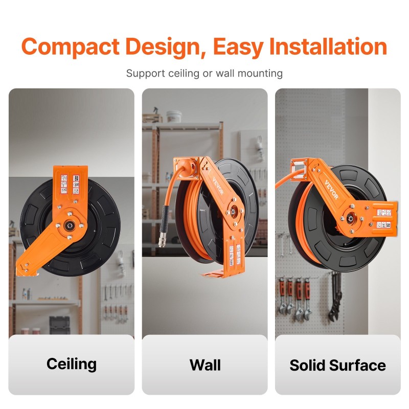 Ilmaletkukela teräskela 3/8 tuumaa 19,8 m hybridipolymeeri 300 PSI automaattinen