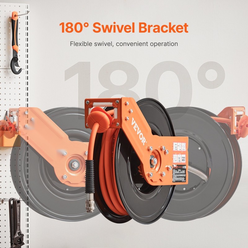 Vedettävä paineilmaletkukela teräsrunko 3/8 tuumaa 15 m 300 PSI automaattinen takaisinkelautuminen räikkälukitus