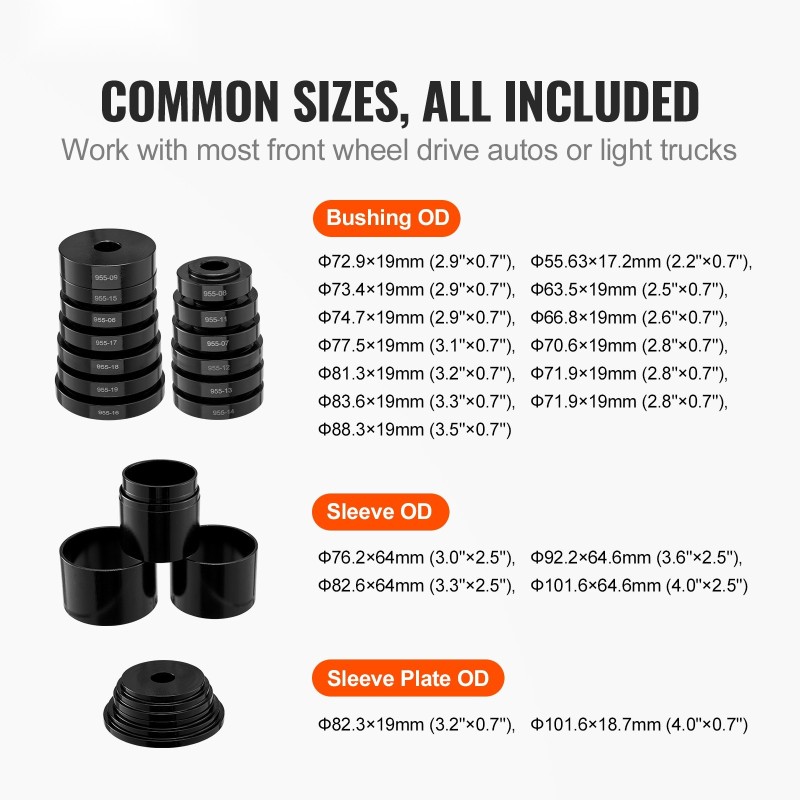 Pyöränlaakerien puristinsarja 24-osainen 13 holkkia 2,2–3,5 tuumaa etuvetoisille autoille