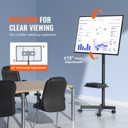 TV-teline korkeussäädettävä siirrettävä pyörillä 23–60 tuuman televisioille VESA 100x100–400x400 kaksitasoinen hylly