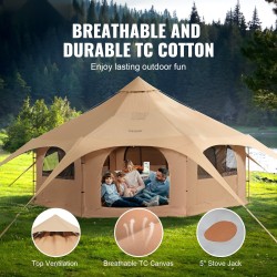 Kelloteltta 5 m hengittävästä TC-puuvillakankaasta 8 hengelle kamiinaventtiilillä