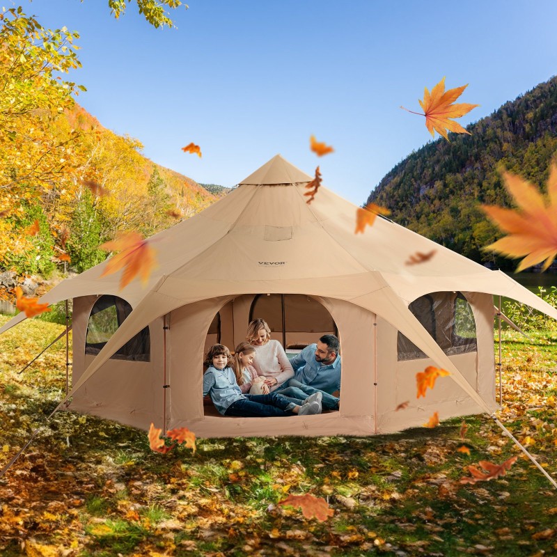 Kelloteltta 5 m hengittävästä TC-puuvillakankaasta 8 hengelle kamiinaventtiilillä