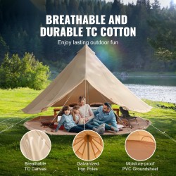 Kelloteltta polyesteri-puuvillakangas kolmen metrin halkaisija neljälle hengelle savupiipun läpivienti muovipäällysteinen lattia