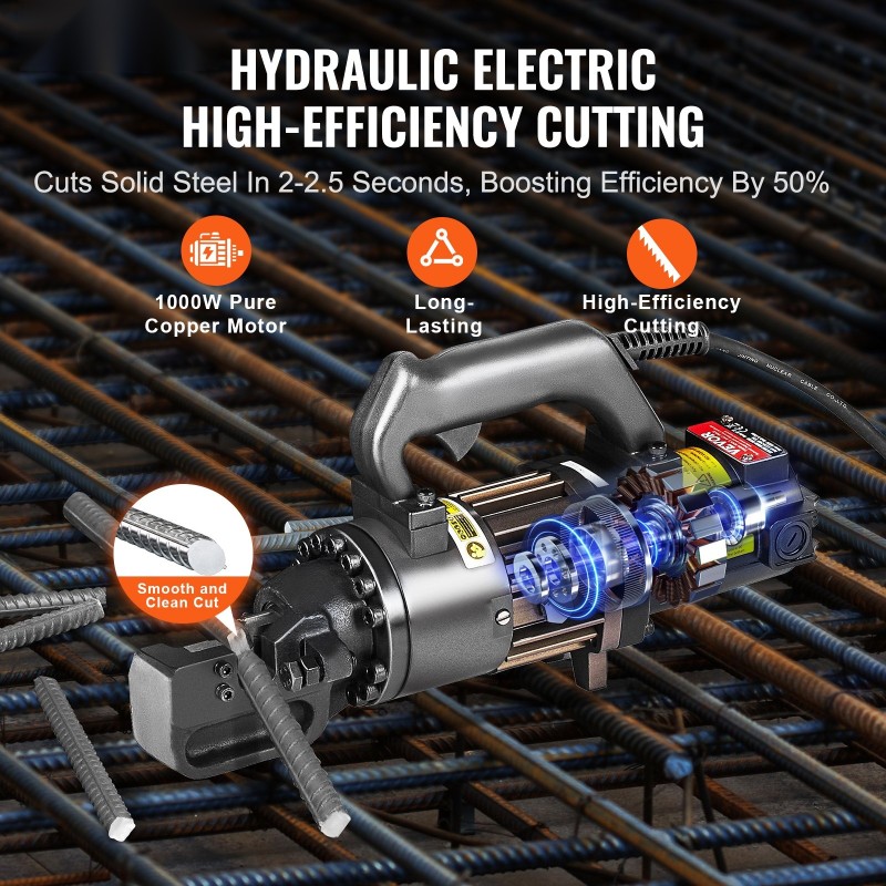 Sähköhydraulinen raudoitusleikkuri 4–20 millimetriä 1000 wattia valurauta ja alumiinirunko ammattikäyttöön