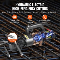 Sähköhydraulinen raudoitusleikkuri valurautakehys alumiinirunko 1500 W 4–22 mm