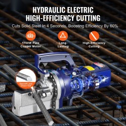 Sähköhydraulinen raudoitusleikkuri valurautarunko 1700W 5–25 mm mukana työkalulaukku ja öljyastia