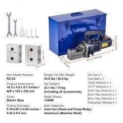 Sähköhydraulinen harjateräksen leikkuri 1350W 4–22 mm työkalulaukulla ja öljyastiolla