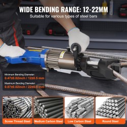 Sähköhydraulinen raudoitustaivutin 12–22 mm 1500W valurautainen taivutuspää mukana työkalulaukku