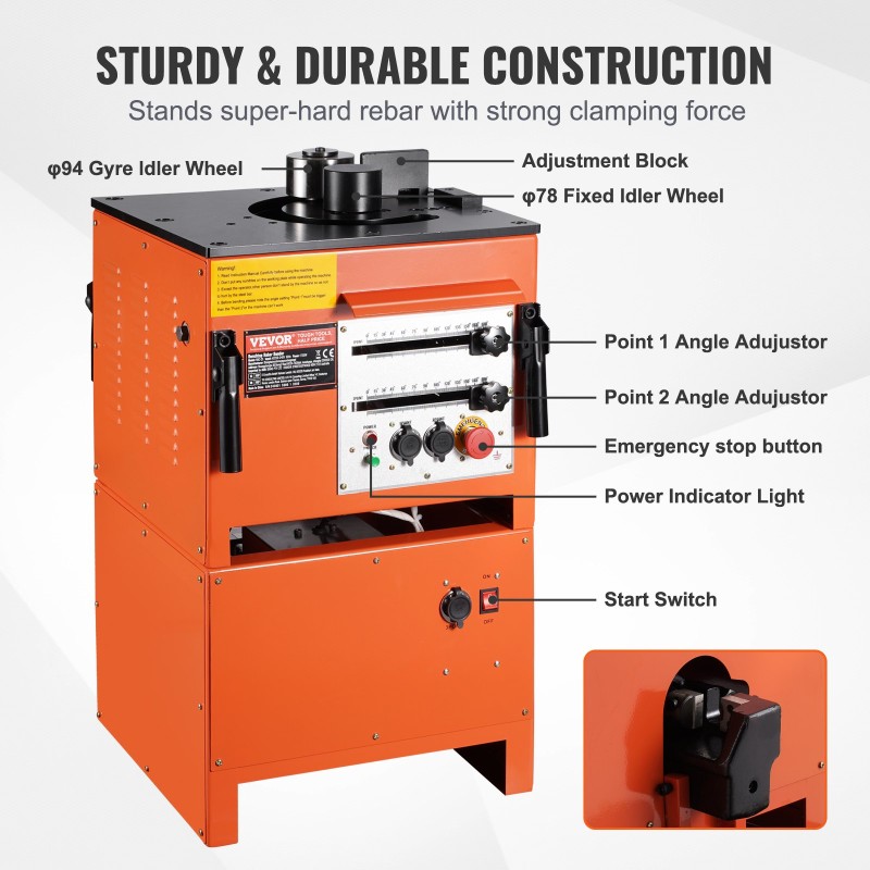 Sähköinen hydraulinen raudoituksen taivutuskone 1700W 4–25 mm taivutus ja katkaisu jalkapoljin