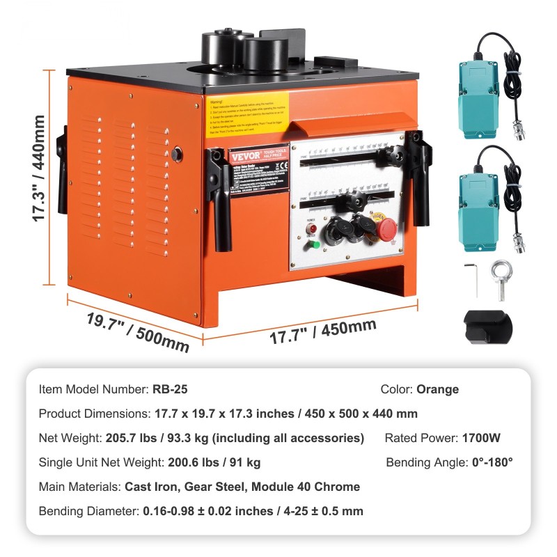 Sähköinen työpöytäraudoitustaivutin hydraulinen 1700W 4–25 mm harjateräkselle