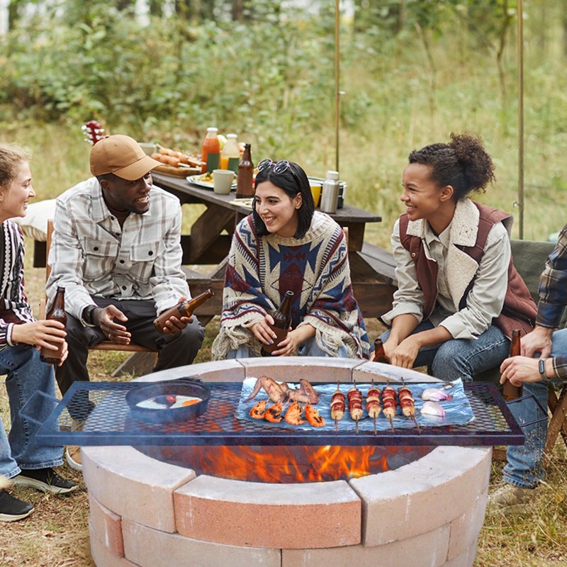 Grilliritilä terästä 111x380 mm musta nuotiolle kantokahvoilla