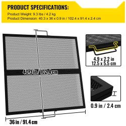 Nuotiogrilli terästä 91,4x91,4 senttimetriä tiheä X-verkko taittuva musta kahvoilla