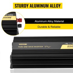 Puhdas siniaaltoinvertteri 2500W tasajännite 12V vaihtojännite 230V LCD-näytöllä USB-portilla ja kaukosäätimellä