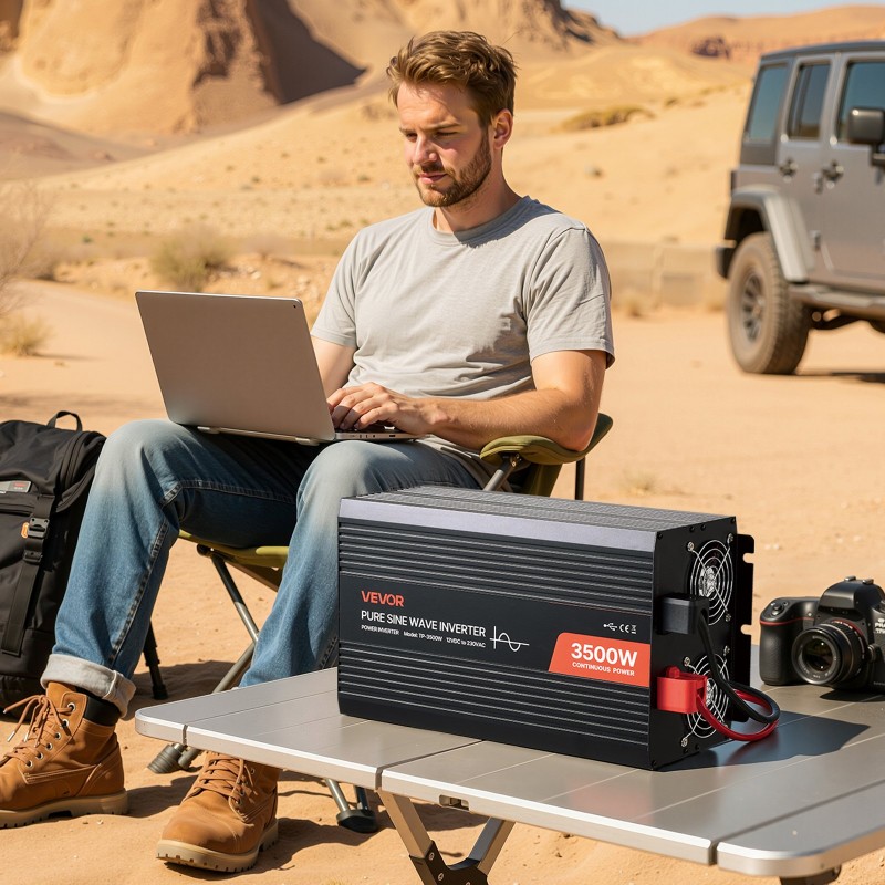 Puhdas siniaaltoinvertteri 3500W 12V 230V alumiinikotelo 2 AC pistorasiaa USB-portti USB-C-portti