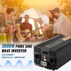 Puhdas siniaaltoinvertteri 3000 W 24V–230V alumiiniseosrunko LCD USB asuntoautoihin