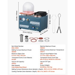 Tyhjiövalu- ja sulatuskone jalometalleille enimmäislämpötila 1150°C työtaso 280×280 mm
