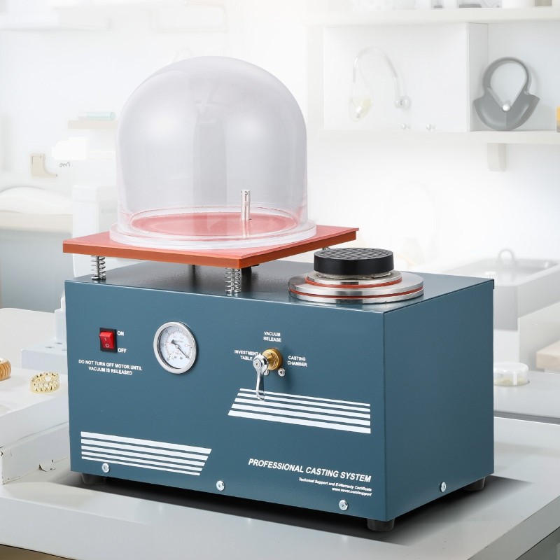 Tyhjiövalu- ja sulatuskone jalometalleille enimmäislämpötila 1150°C työtaso 280×280 mm