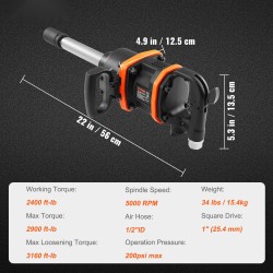 Paineilmakäyttöinen alumiininen 2,5 cm mutterinväännin 1 tuuman neliskantilla 4287,4 Nm irrotusväännöllä