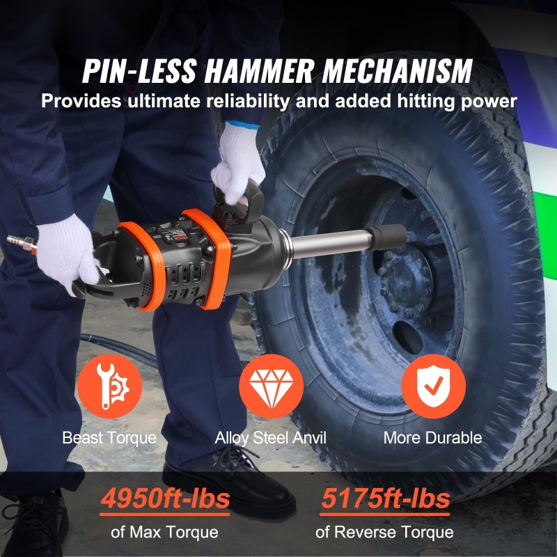 Paineilmakäyttöinen iskuväännin alumiinirunko 2,5 cm karalla 20 cm pidennetty raskaiden ajoneuvojen huoltoon