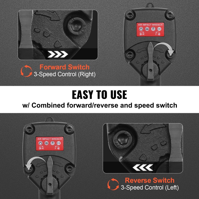 Paineilmakäyttöinen iskumutterinväännin 3/8 tuuman neliökiinnitys alumiinirunko 690 ft-lb irrotusmomentti