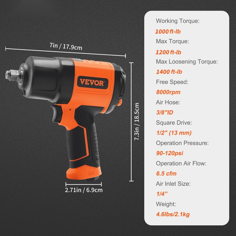 Paineilma-iskuväännin 1,27 cm neliöliitin kevyt 2,1 kg 11-osainen teräshylsysarja kuljetuslaukulla