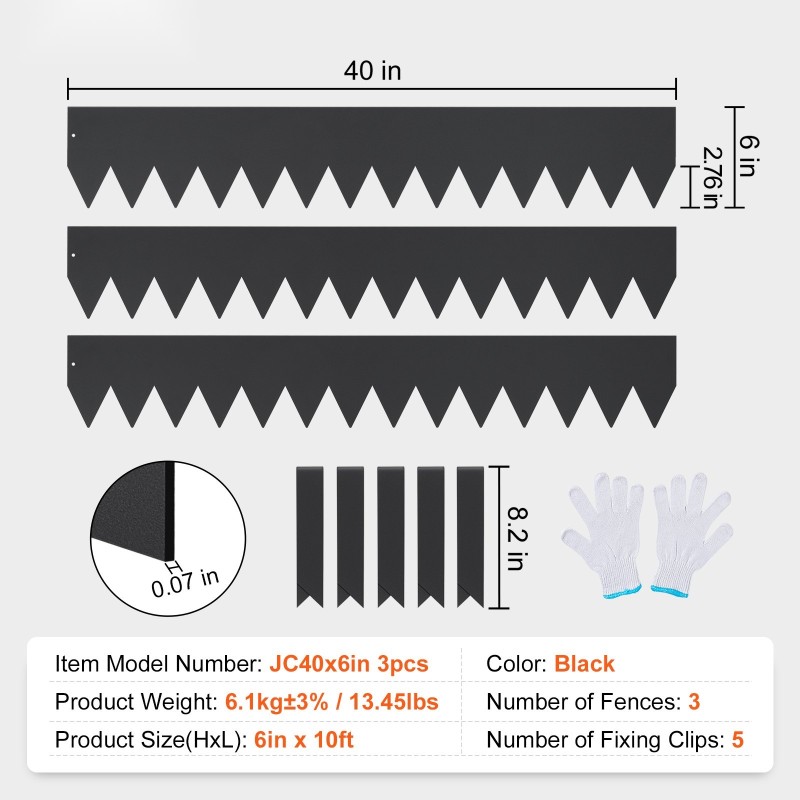 Galvanoitu teräspuutarhareunus 40 x 6 tuumaa 3 kpl maahan lyötävä