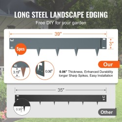 Kylmävalssattu teräsreunalista 5 osaa pituus 39 tuumaa korkeus 3 tuumaa puutarhaan