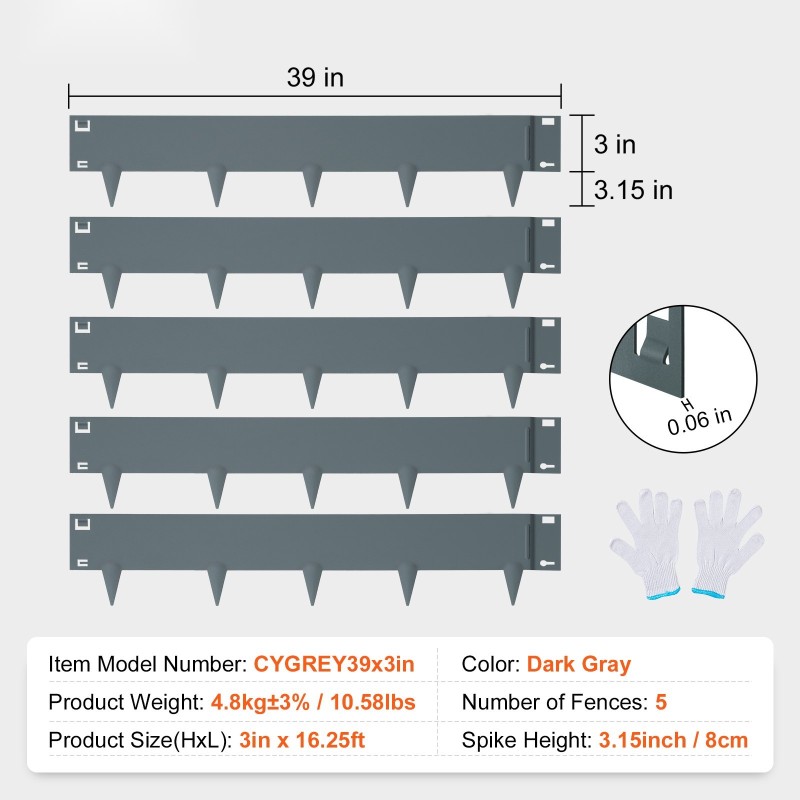 Kylmävalssattu teräsreunalista 5 osaa pituus 39 tuumaa korkeus 3 tuumaa puutarhaan