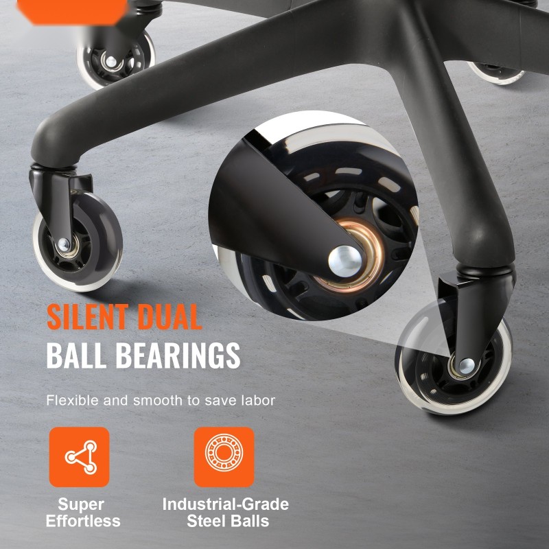 Toimistotuolin polyuretaanipinnoitetut pyörät 76 mm 5 kpl koville lattioille ja matoille