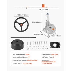 Ulkolaitemoottorin mekaaninen ohjausjärjestelmä 3,96 m ohjauskaapeli 13,5 tuuman pyörä alumiiniperäsin
