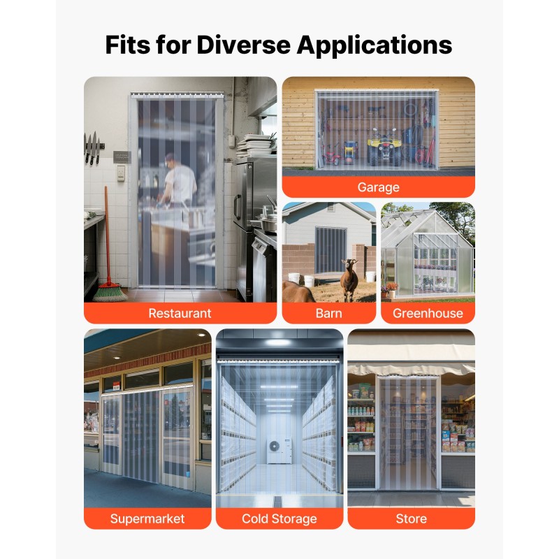 Läpinäkyvä PVC-liuskaesirippu 0,9 x 2,1 m 2 mm 6 kpl käveltäviin kylmiöihin