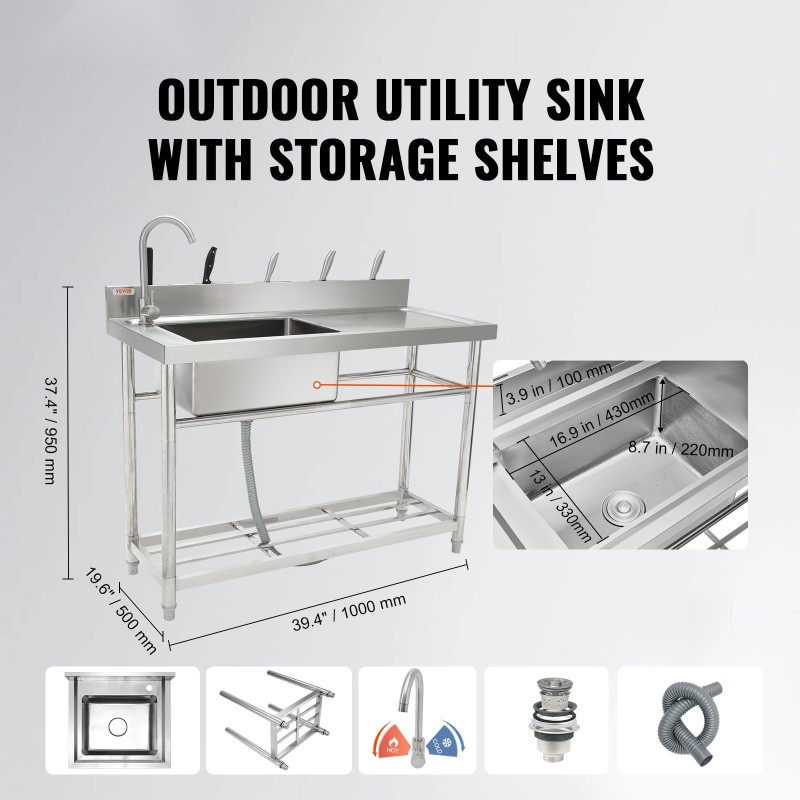 Pesuallas ruostumattomasta teräksestä yhden altaan vapaasti seisova hanalla