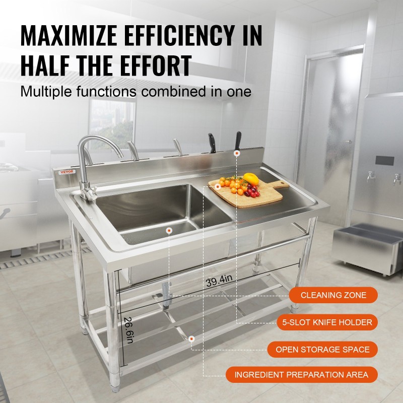 Pesuallas ruostumattomasta teräksestä yhden altaan vapaasti seisova hanalla