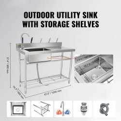 Pesuallas ruostumaton teräs vapaasti seisova yksialtainen integroidulla työtasolla 119,4x50x95 cm ammattikäyttöön