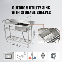 Yksialtainen ruostumaton teräs työallas työtasolla 100,1×48,5×95 cm NSF-sertifioitu