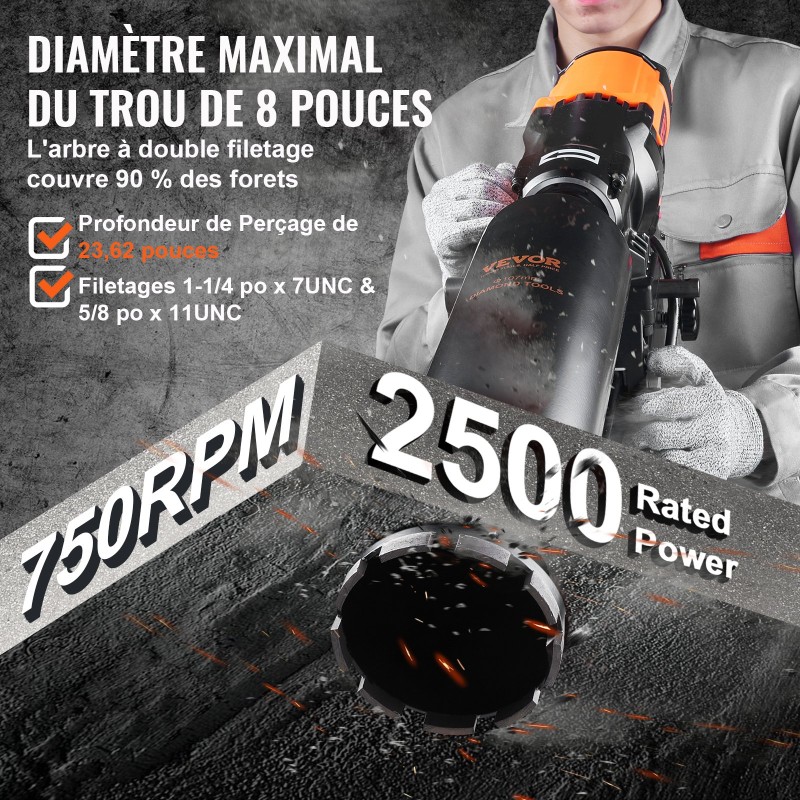 Märkä ja kuivaporakone betonille kahdeksan tuuman poraushalkaisija 3200 watin moottori