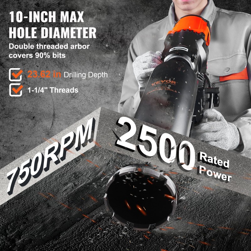 Timanttinen märkäporakone 3200W porateline pyörillä ruostumaton teräsakseli betonille