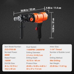 Timanttiporakone käsikäyttöinen 1500W märkäporaukseen 10,2 cm 2-nopeuksinen