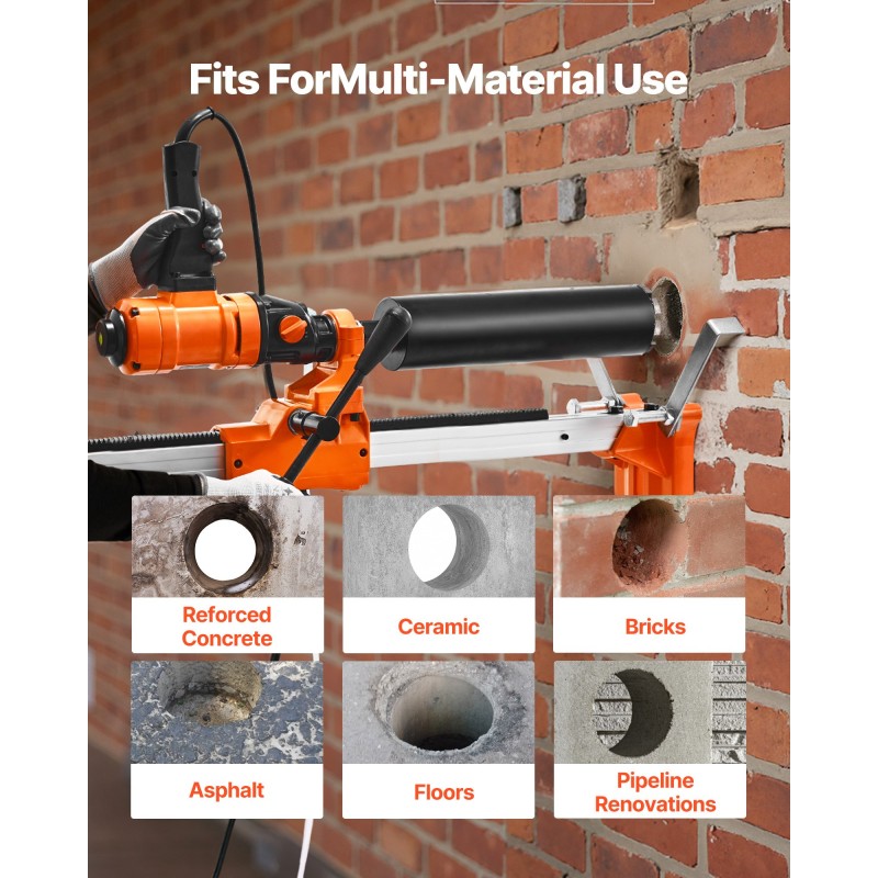 Timanttisydänporakone 200 mm betoniin tiileen kiveen käsikäyttöinen ja telinekiinnitteinen neljä porakruunua