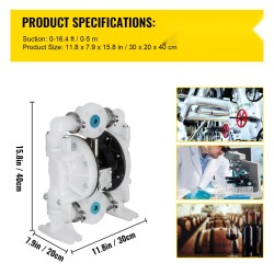 Paineilmakäyttöinen kaksoiskalvopumppu polypropeenirunko PTFE-kalvot DN25 laippaliitännät maksimipaine 120 psi kemikaali ja