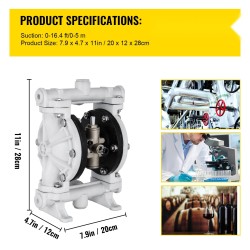 Ilmakäyttöinen kaksikalvopumppu polypropeenirunko kaksinkertaiset PTFE-kalvot 9,46 l/min 1/2 tuuman liitännät öljyn siirtoon
