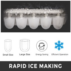 Työtasolle tarkoitettu kannettava jääpalakone kaksitoista kilogrammaa vuorokaudessa kaksi jääkokoa nestekidenäyttö