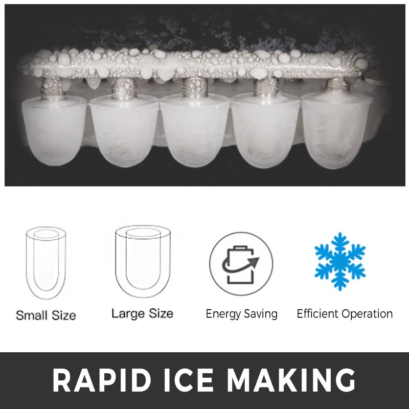 Työtasolle tarkoitettu kannettava jääpalakone kaksitoista kilogrammaa vuorokaudessa kaksi jääkokoa nestekidenäyttö