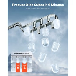 Pöytämallinen kannettava jääpalakone ruostumatonta terästä valmistaa yhdeksän jääpalaa kuudessa minuutissa