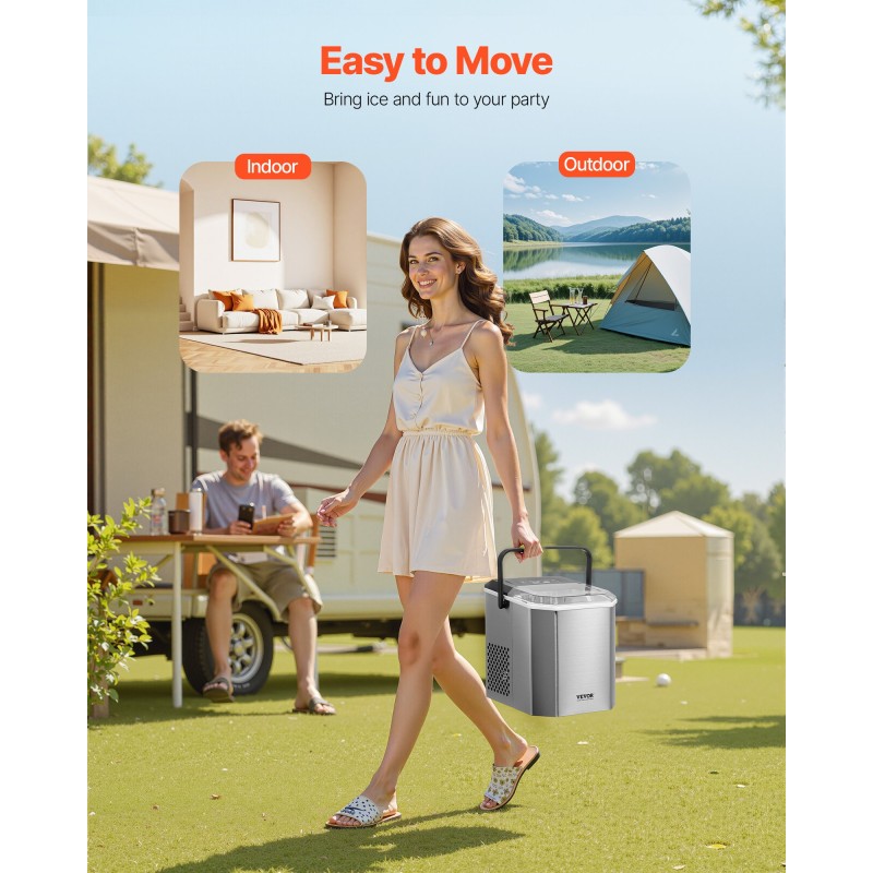 Pöytämallinen kannettava jääpalakone ruostumatonta terästä valmistaa yhdeksän jääpalaa kuudessa minuutissa