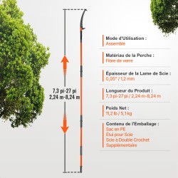 Käsikäyttöinen oksasaha säädettävä pituus 2,2–8,2 m lasikuituvarsi terästerä pensaiden ja palmun leikkaamiseen