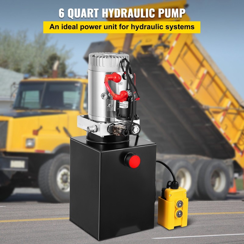 Yksitoiminen hydraulipumppu metallisäiliö 6 l 12 V nostoon