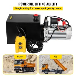 Yksitoiminen hydraulipumppu metallisäiliö 6 l 12 V nostoon