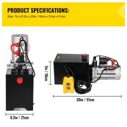 Yksitoiminen hydraulipumppu metallisäiliö 6 l 12 V nostoon